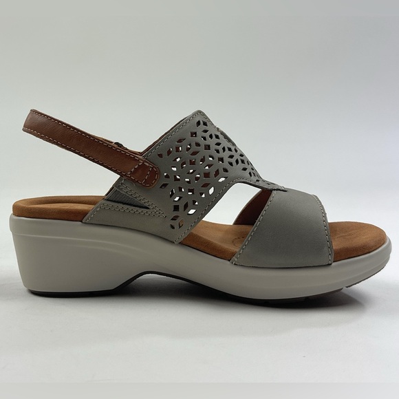 Clarks Tuleah Sun Stone Gray Leather Womens Wedge Sandals Slingback 26177386 - Picture 5 of 12